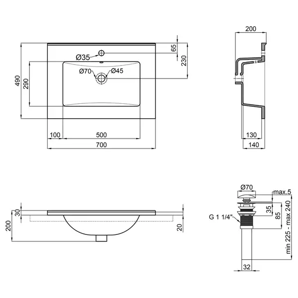 Раковина Qtap Albatross E49 700х490х200 White с донным клапаном QT01119070E49W Раковина Qtap Albatross E49 700х490х200 White с донным клапаном QT01119070E49W