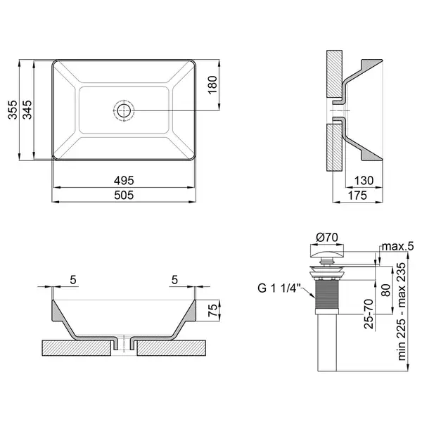 Раковина Qtap Crow 500x350x180 White с донным клапаном QT0511L582W Раковина Qtap Crow 500x350x180 White с донным клапаном QT0511L582W