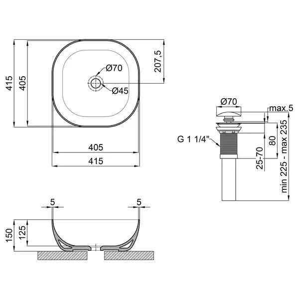 Раковина Qtap Kolibri 410x410x150 Matt black с донным клапаном QT10112144MBMB Раковина Qtap Kolibri 410x410x150 Matt black с донным клапаном QT10112144MBMB