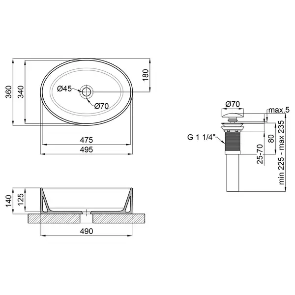Раковина-чаша Qtap Kolibri 500x360x140 White с донным клапаном QT10113054W Раковина-чаша Qtap Kolibri 500x360x140 White с донным клапаном QT10113054W