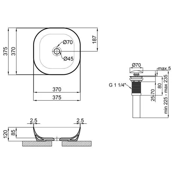 Раковина-чаша Qtap Kolibri 370х370х120 White с донным клапаном QT10118037FW Раковина-чаша Qtap Kolibri 370х370х120 White с донным клапаном QT10118037FW