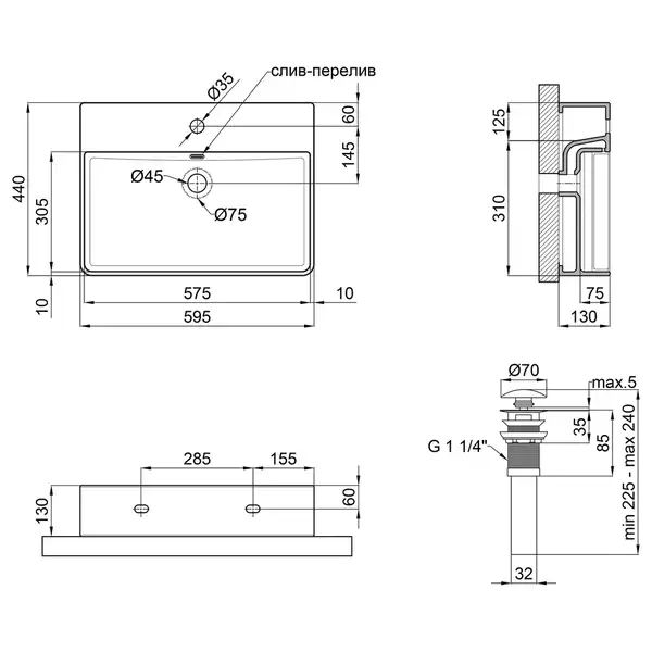 Раковина Qtap Nando LT 600х420х120 White с донным клапаном QT12112173W Раковина Qtap Nando LT 600х420х120 White с донным клапаном QT12112173W