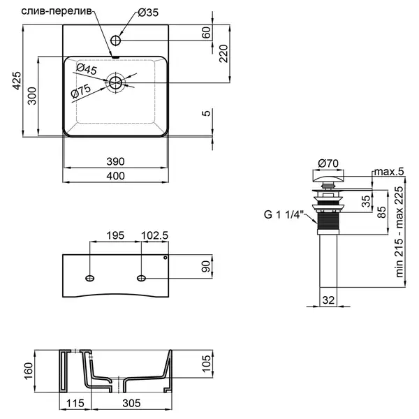 Раковина Qtap Nando B 400х420х155 White с донным клапаном QT12117040BW Раковина Qtap Nando B 400х420х155 White с донным клапаном QT12117040BW