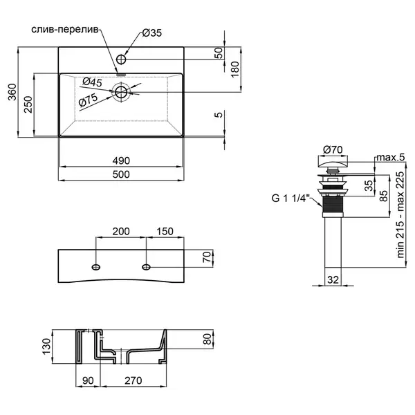 Раковина Qtap Nando K 500х355х125 White с донным клапаном QT12117050KW Раковина Qtap Nando K 500х355х125 White с донным клапаном QT12117050KW