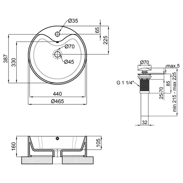 Раковина-чаша Qtap Scorpio 460х460х155 White с донным клапаном QT14117046LW
