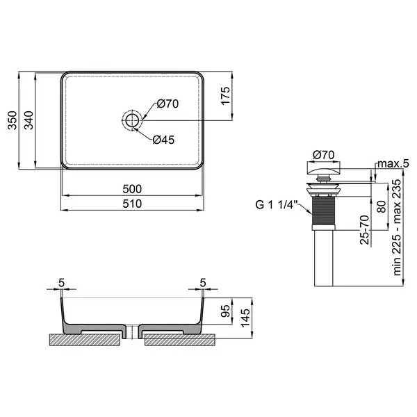 Раковина-чаша Qtap Tern 500х350х145 White с донным клапаном QT1711A055W