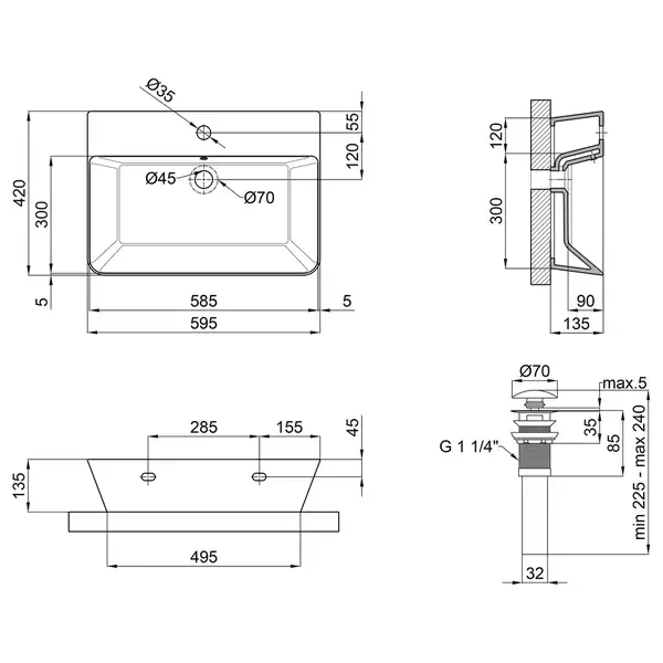 Раковина Qtap Virgo 600x420x140 White с донным клапаном QT18112253W Раковина Qtap Virgo 600x420x140 White с донным клапаном QT18112253W