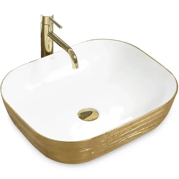 Умывальник (раковина) REA FLORIA BRUSHED GOLD WHITE накладной (REA-U0027) Умывальник (раковина) REA FLORIA BRUSHED GOLD WHITE накладной (REA-U0027)