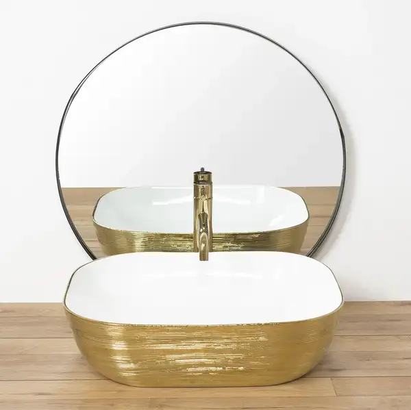 Умывальник (раковина) REA FLORIA BRUSHED GOLD WHITE накладной (REA-U0027) Умывальник (раковина) REA FLORIA BRUSHED GOLD WHITE накладной (REA-U0027)