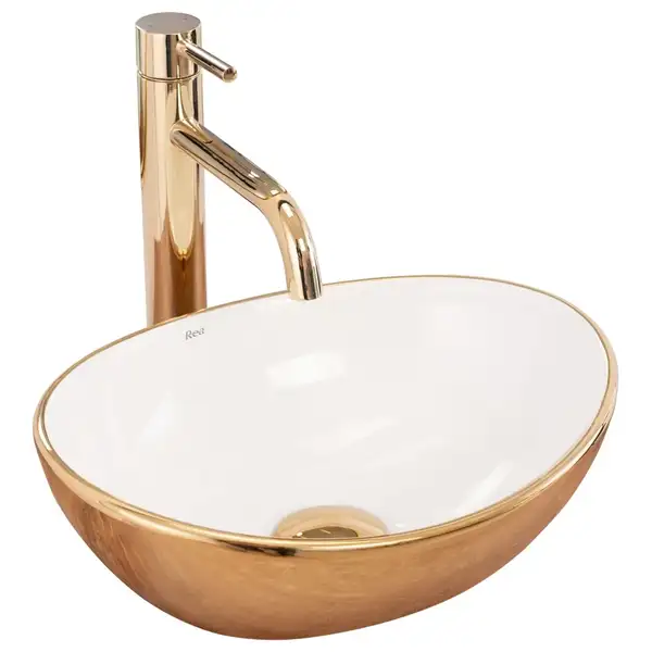 Rea SOFIA GOLD WHITE Умывальник накладной, белый/золото (REA-U0456)