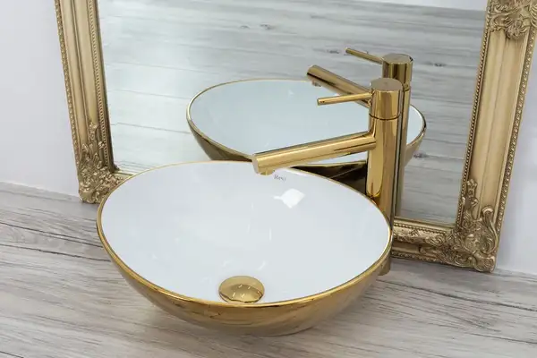 Rea SOFIA GOLD WHITE Умывальник накладной, белый/золото (REA-U0456)