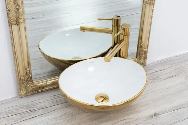 Rea SOFIA GOLD WHITE Умывальник накладной, белый/золото (REA-U0456)