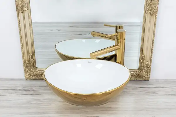 Rea SOFIA GOLD WHITE Умывальник накладной, белый/золото (REA-U0456)