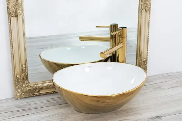 Rea SOFIA GOLD WHITE Умывальник накладной, белый/золото (REA-U0456)