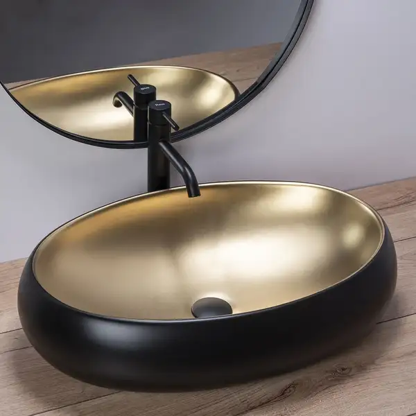 Умывальник (раковина) REA MELANIA BLACK / GOLD накладной черный (REA-U0469) Умывальник (раковина) REA MELANIA BLACK / GOLD накладной черный (REA-U0469)
