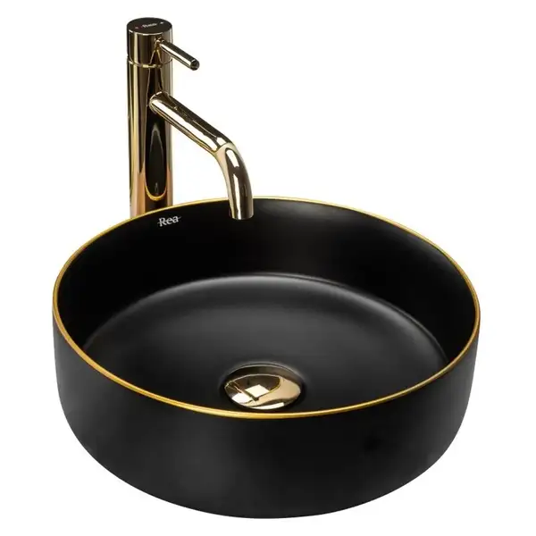Умивальник (раковина) REA SAMI BLACK MAT GOLD EDGE накладний чорний (REA-U0595)