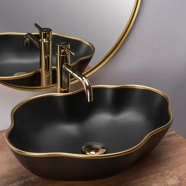 Умивальник (раковина) REA PEARL BLACK GOLD накладний чорний/золото (REA-U0692) Умивальник (раковина) REA PEARL BLACK GOLD накладний чорний/золото (REA-U0692)
