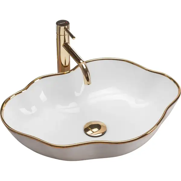 Умывальник (раковина) REA PEARL WHITE GOLD EDGE накладной (REA-U0696) Умывальник (раковина) REA PEARL WHITE GOLD EDGE накладной (REA-U0696)