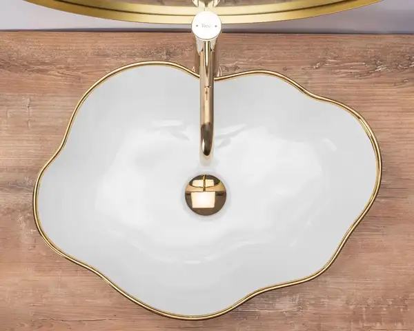 Умывальник (раковина) REA PEARL WHITE GOLD EDGE накладной (REA-U0696) Умывальник (раковина) REA PEARL WHITE GOLD EDGE накладной (REA-U0696)