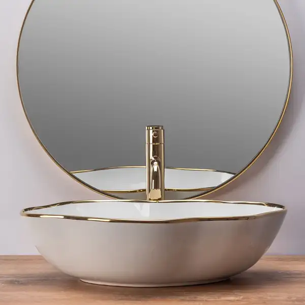 Умывальник (раковина) REA PEARL WHITE GOLD EDGE накладной (REA-U0696) Умывальник (раковина) REA PEARL WHITE GOLD EDGE накладной (REA-U0696)