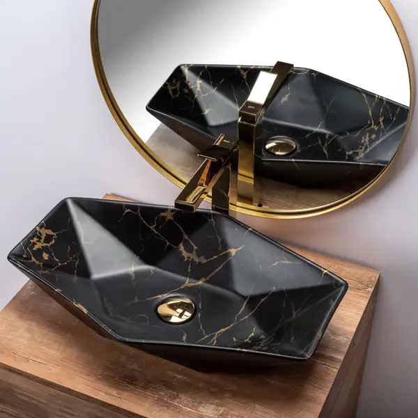 Умивальник (раковина) REA VEGAS MARBLE BLACK MAT накладний чорний (REA-U0994)