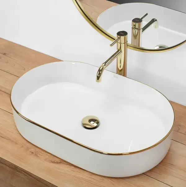 Умывальник (раковина) REA NADIA WHITE GOLD EDGE накладной (REA-U1063) Умывальник (раковина) REA NADIA WHITE GOLD EDGE накладной (REA-U1063)