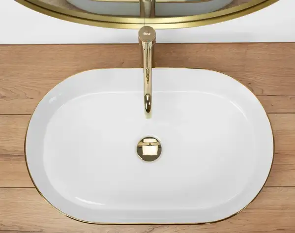 Умывальник (раковина) REA NADIA WHITE GOLD EDGE накладной (REA-U1063) Умывальник (раковина) REA NADIA WHITE GOLD EDGE накладной (REA-U1063)