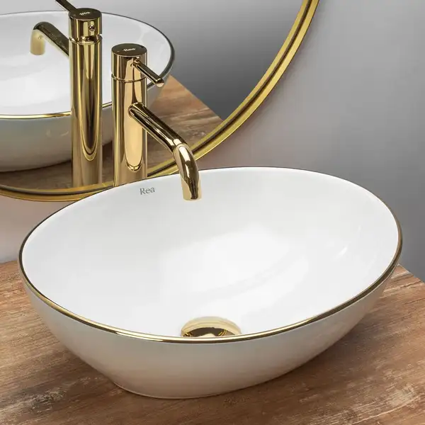 Rea Sofia Gold Edge Раковина накладная, белая с золотом (REA-U3287)