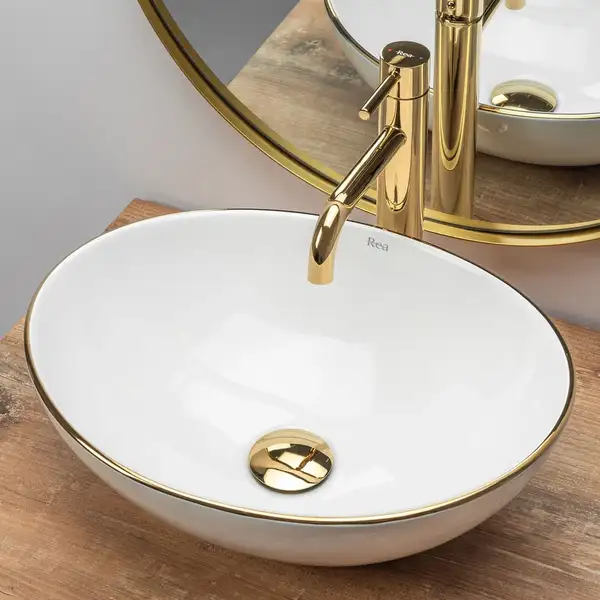 Rea Sofia Gold Edge Раковина накладная, белая с золотом (REA-U3287)