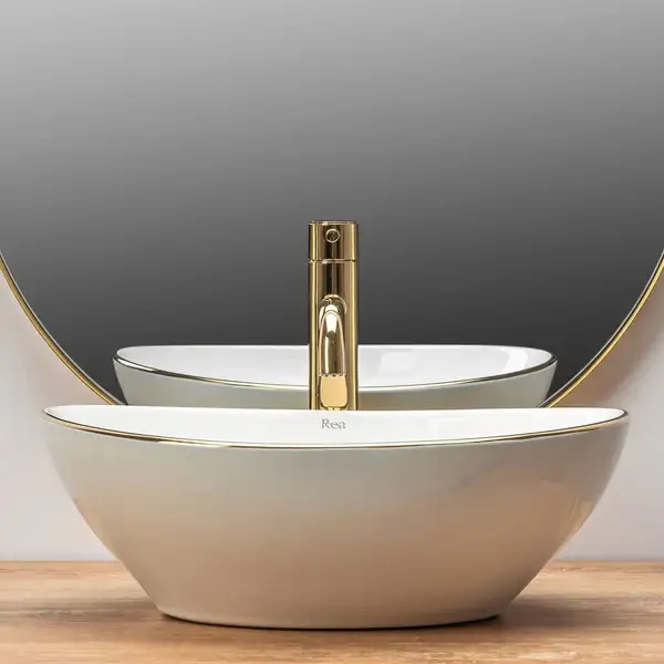 Rea Sofia Gold Edge Раковина накладная, белая с золотом (REA-U3287)