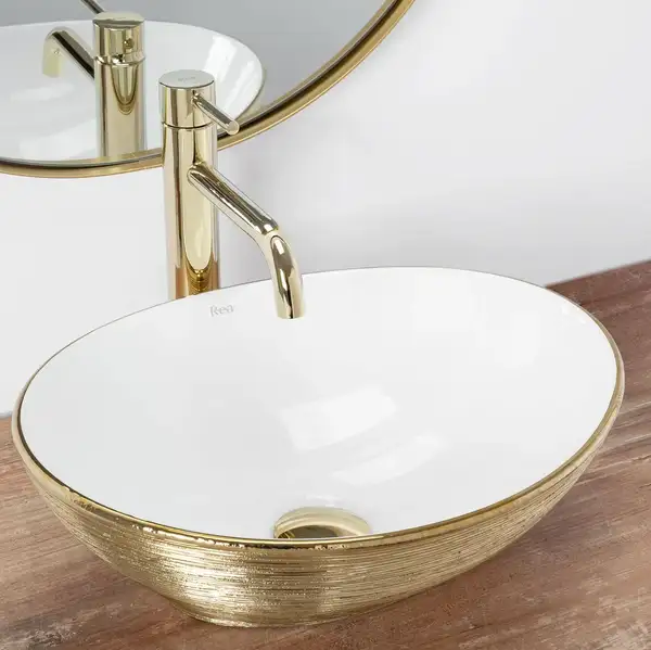 Умывальник (раковина) REA SOFIA BRUSHED GOLD WHITE накладной (REA-U3697)