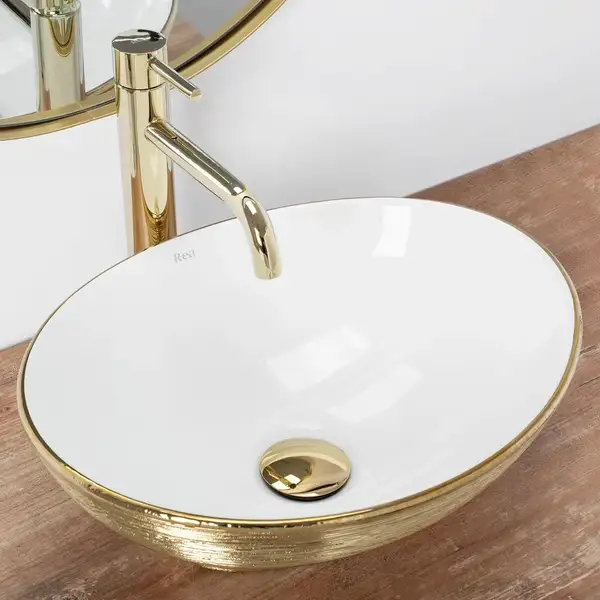 Умывальник (раковина) REA SOFIA BRUSHED GOLD WHITE накладной (REA-U3697)