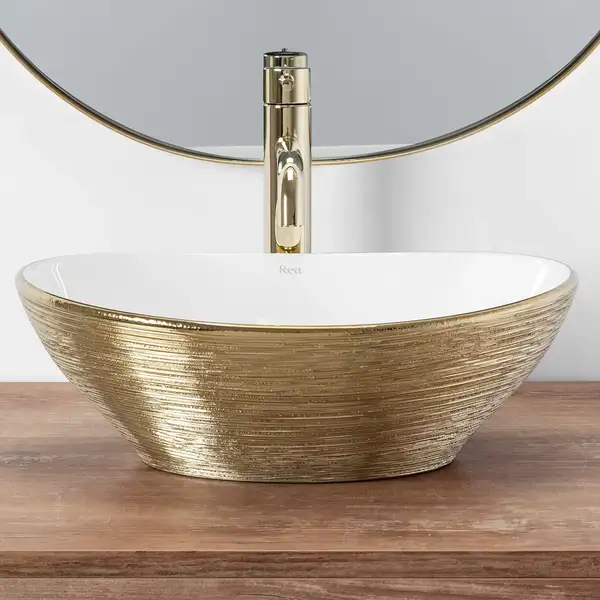 Умывальник (раковина) REA SOFIA BRUSHED GOLD WHITE накладной (REA-U3697)