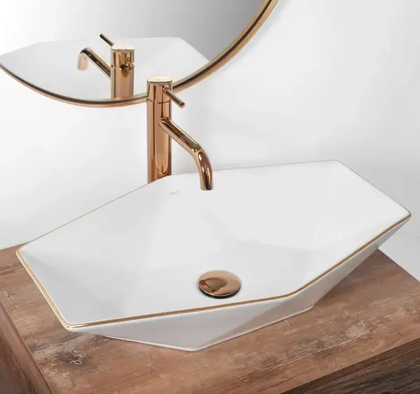 Rea Vegas Rose Gold Edge Умывальник, белый/розовое золото (REA-U5605) Rea Vegas Rose Gold Edge Умывальник, белый/розовое золото (REA-U5605)