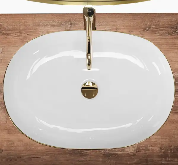 Умывальник (раковина) REA CLEO 61 WHITE GOLD EDGE накладний білий (REA-U6211) Умывальник (раковина) REA CLEO 61 WHITE GOLD EDGE накладний білий (REA-U6211)