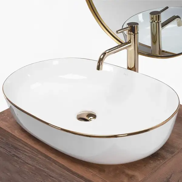 Умывальник (раковина) REA CLEO 61 WHITE GOLD EDGE накладний білий (REA-U6211) Умывальник (раковина) REA CLEO 61 WHITE GOLD EDGE накладний білий (REA-U6211)
