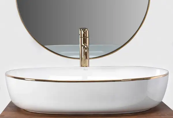 Умывальник (раковина) REA CLEO 61 WHITE GOLD EDGE накладний білий (REA-U6211) Умывальник (раковина) REA CLEO 61 WHITE GOLD EDGE накладний білий (REA-U6211)