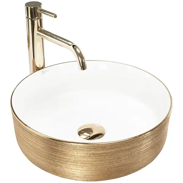 Умывальник (раковина) REA SAMI WHITE BRUSHED GOLD накладной (REA-U6630)