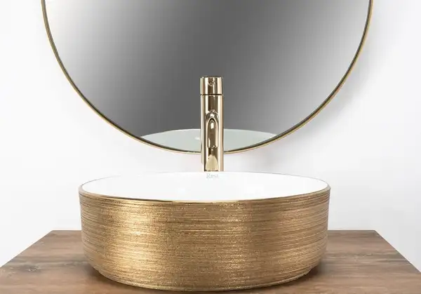 Умывальник (раковина) REA SAMI WHITE BRUSHED GOLD накладной (REA-U6630)
