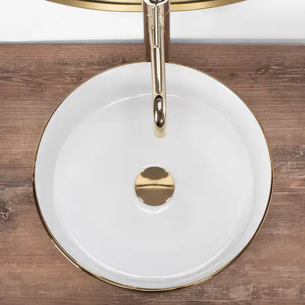 Умывальник (раковина) REA SAMI WHITE BRUSHED GOLD накладной (REA-U6630)