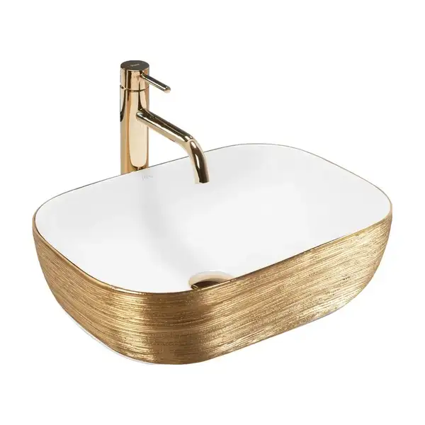 Умывальник (раковина) REA BELINDA BRUSHED GOLD WHITE накладной (REA-U7422)