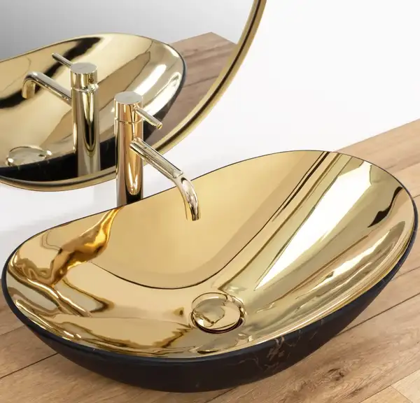 Умывальник (раковина) REA ROYAL IN GOLD MARBLE BLACK MATТ накладной (REA-U8007) Умывальник (раковина) REA ROYAL IN GOLD MARBLE BLACK MATТ накладной (REA-U8007)
