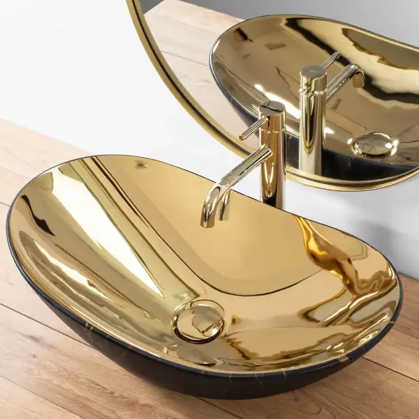 Умывальник (раковина) REA ROYAL IN GOLD MARBLE BLACK MATТ накладной (REA-U8007) Умывальник (раковина) REA ROYAL IN GOLD MARBLE BLACK MATТ накладной (REA-U8007)