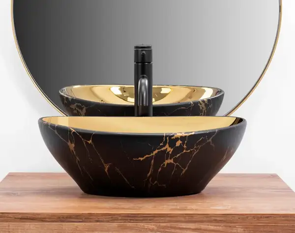 Умивальник (раковина) REA SOFIA IN MARBLE MAT BLACK GOLD накладний (REA-U8011) Умивальник (раковина) REA SOFIA IN MARBLE MAT BLACK GOLD накладний (REA-U8011)