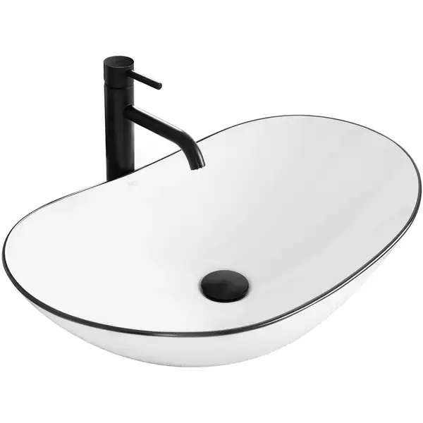 Умывальник (раковина) REA ROYAL WHITE BLACK EDGE накладной (REA-U8569) Умывальник (раковина) REA ROYAL WHITE BLACK EDGE накладной (REA-U8569)