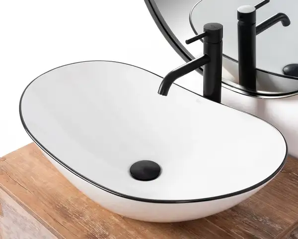 Умывальник (раковина) REA ROYAL WHITE BLACK EDGE накладной (REA-U8569) Умывальник (раковина) REA ROYAL WHITE BLACK EDGE накладной (REA-U8569)