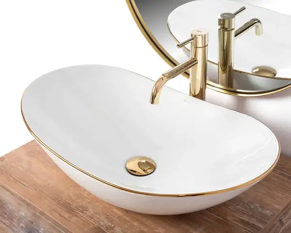 Умывальник (раковина) REA ROYAL GOLD EDGE накладной белый (REA-U8570) Умывальник (раковина) REA ROYAL GOLD EDGE накладной белый (REA-U8570)