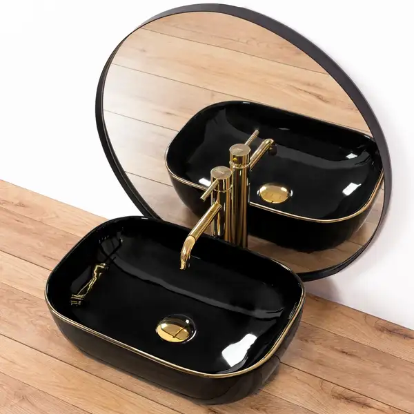 Умывальник (раковина) REA BELINDA BLACK GOLD EDGE накладной (REA-U8796)