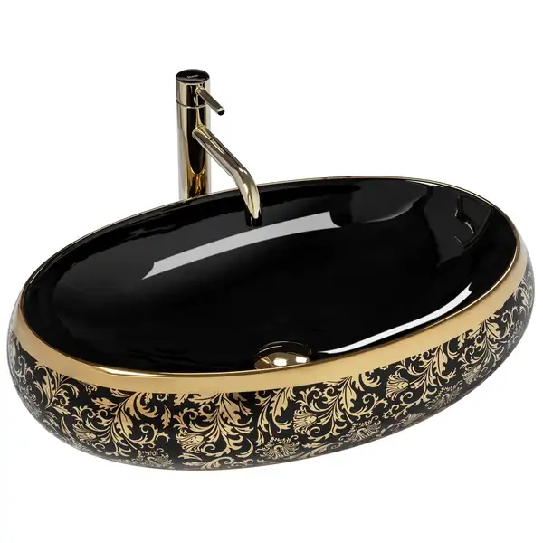 Умывальник (раковина) REA MERYL BLACK / GOLD накладной черный/золотой (REA-U8811) Умывальник (раковина) REA MERYL BLACK / GOLD накладной черный/золотой (REA-U8811)