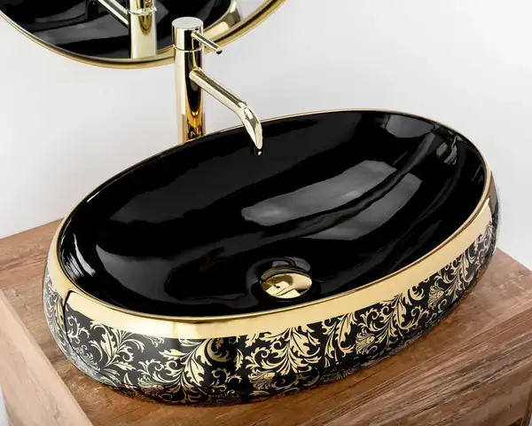 Умывальник (раковина) REA MERYL BLACK / GOLD накладной черный/золотой (REA-U8811) Умывальник (раковина) REA MERYL BLACK / GOLD накладной черный/золотой (REA-U8811)